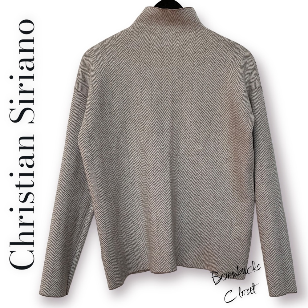 Chrstian Siriano Neutral seamless turtle neck herringbone knit sweater s…
